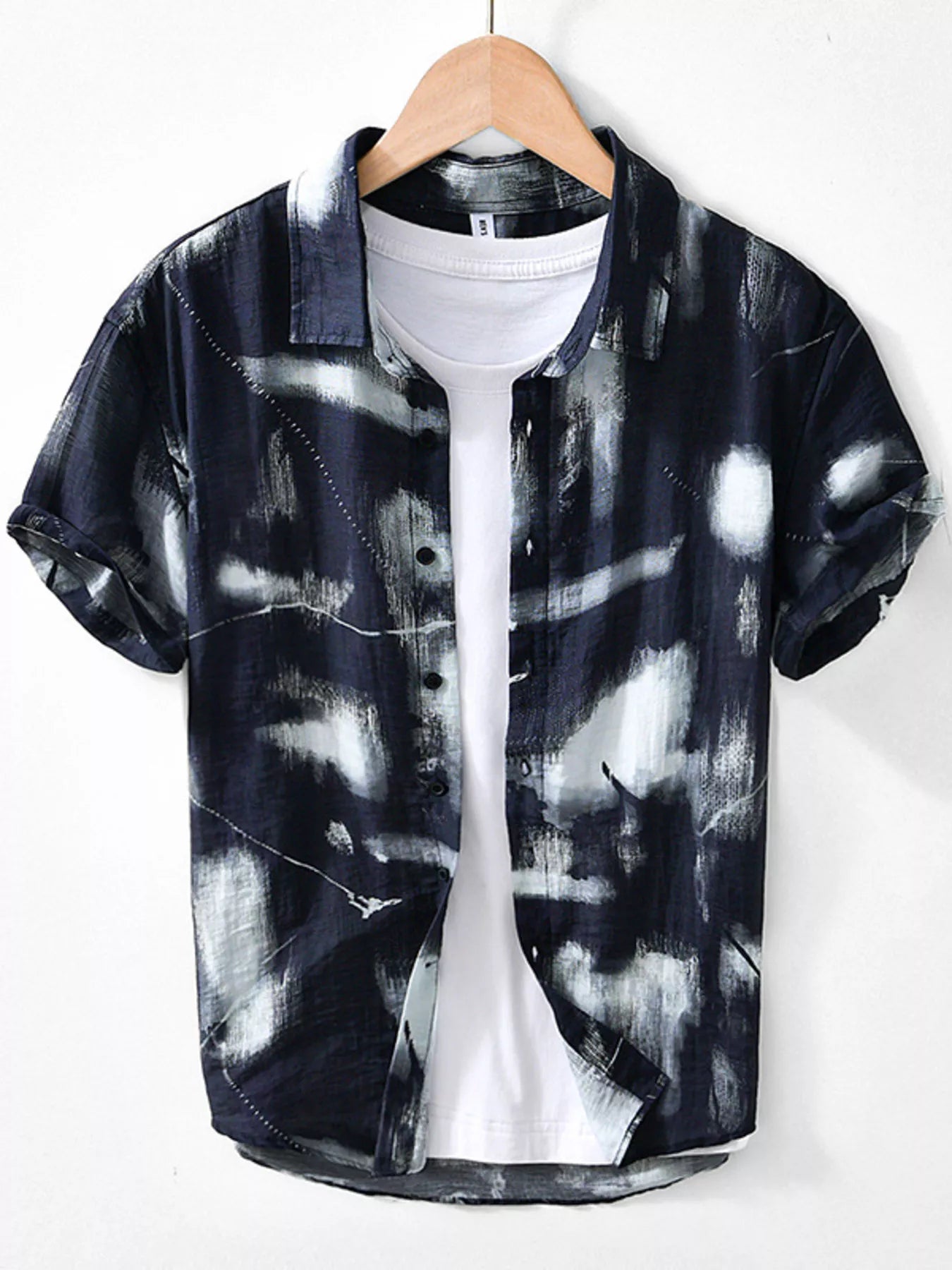 Men's Plus Size Abstract Print Short Sleeve Shirt - cas7m