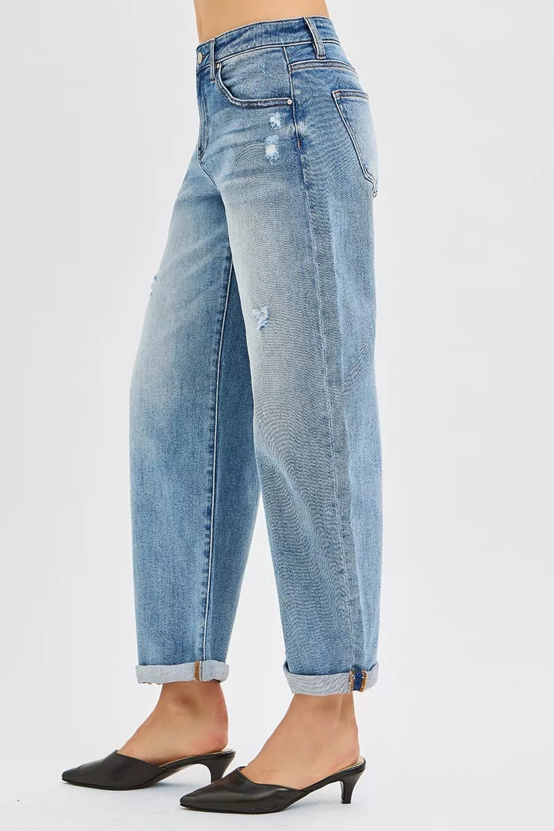 RISEN Full Size Slouchy Ankle Length Barrel Jeans with Cuffs Plus Size - cas7m