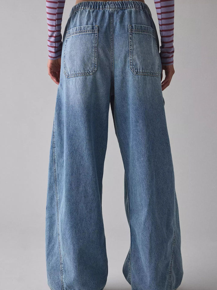 Drawstring Waist Cargo Jeans - cas7m
