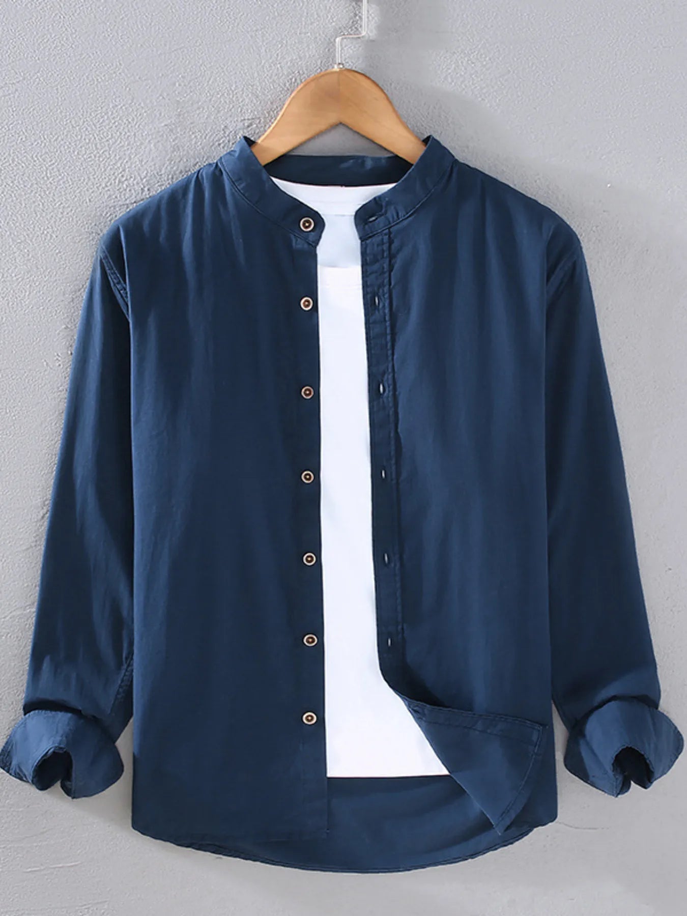 Men's Plus Size Button Up Long Sleeve Shirt - cas7m