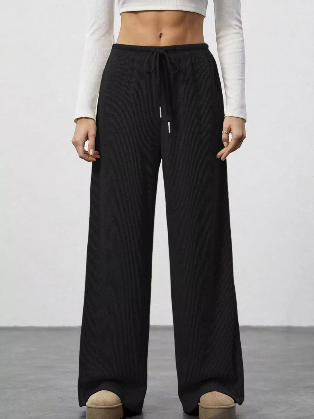 Relaxed Fit Wide Leg Pants - cas7m