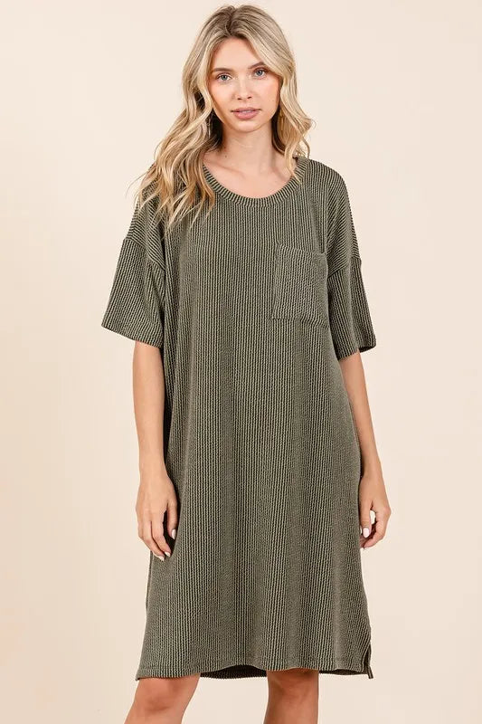 Mittoshop Urban Rib Knit Short Sleeve Tee Dress - cas7m