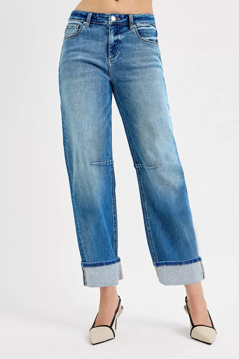 RISEN Slouchy Crop Barrel Cuffed Jeans - cas7m