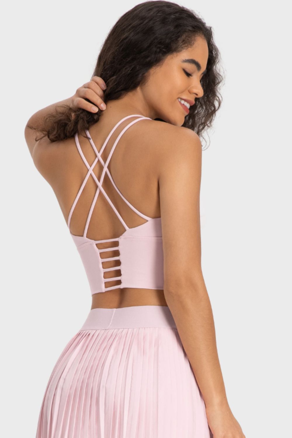 Sporty Yoga Cutout Crisscross Top with Removable Padding - cas7m