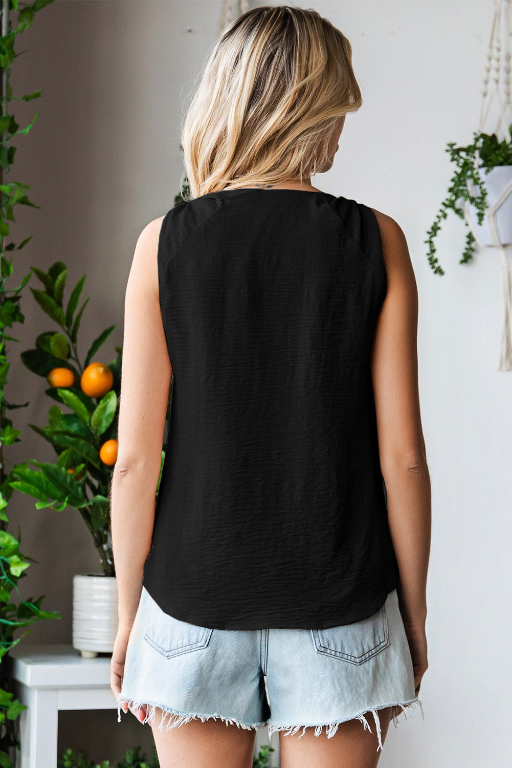 Knot Detail V-Neck Tank - cas7m