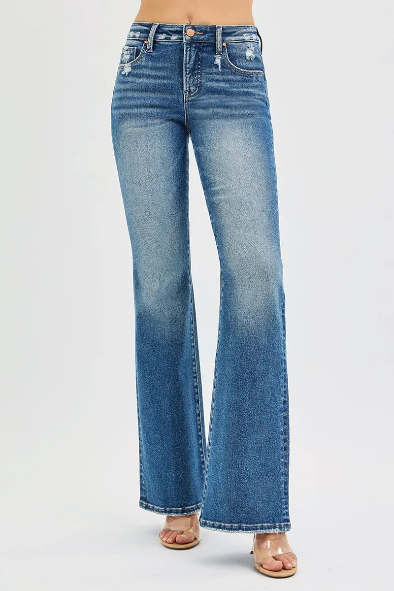 RISEN Full Size Tummy Control High Rise Flare Jeans Plus Size - cas7m