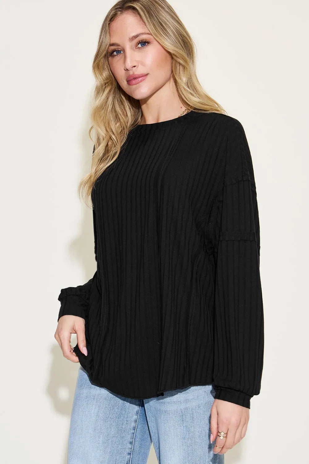 Basic Bae Full Size Ribbed Round Neck Long Sleeve T-Shirt - cas7m