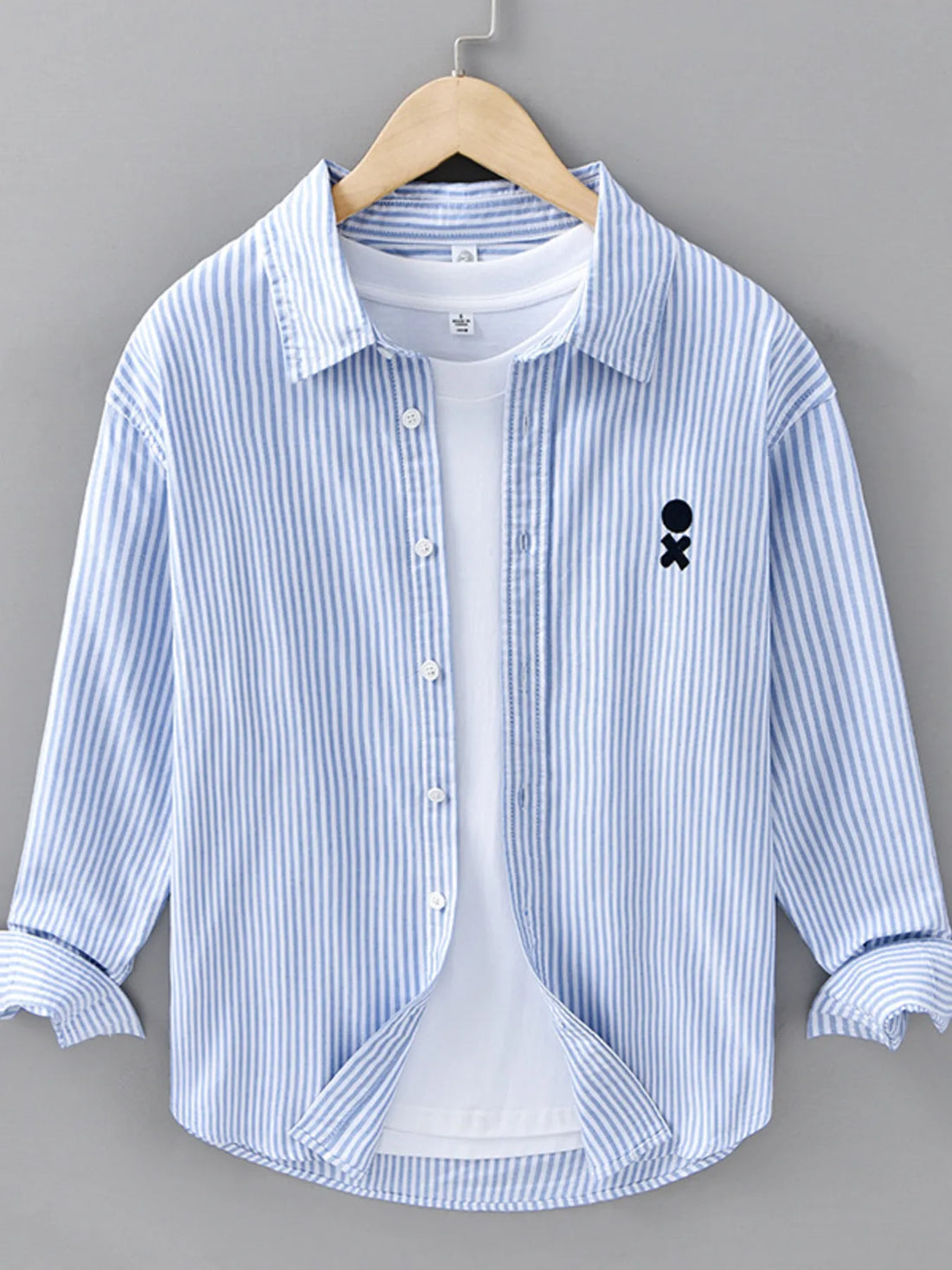 Men's Plus Size Striped Casual Long Sleeve Shirt - cas7m