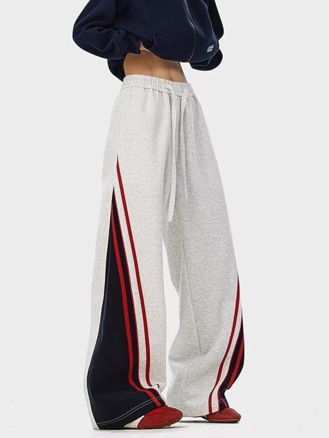 Men's Plus Size Striped Drawstring Wide Leg Casual Pants - cas7m