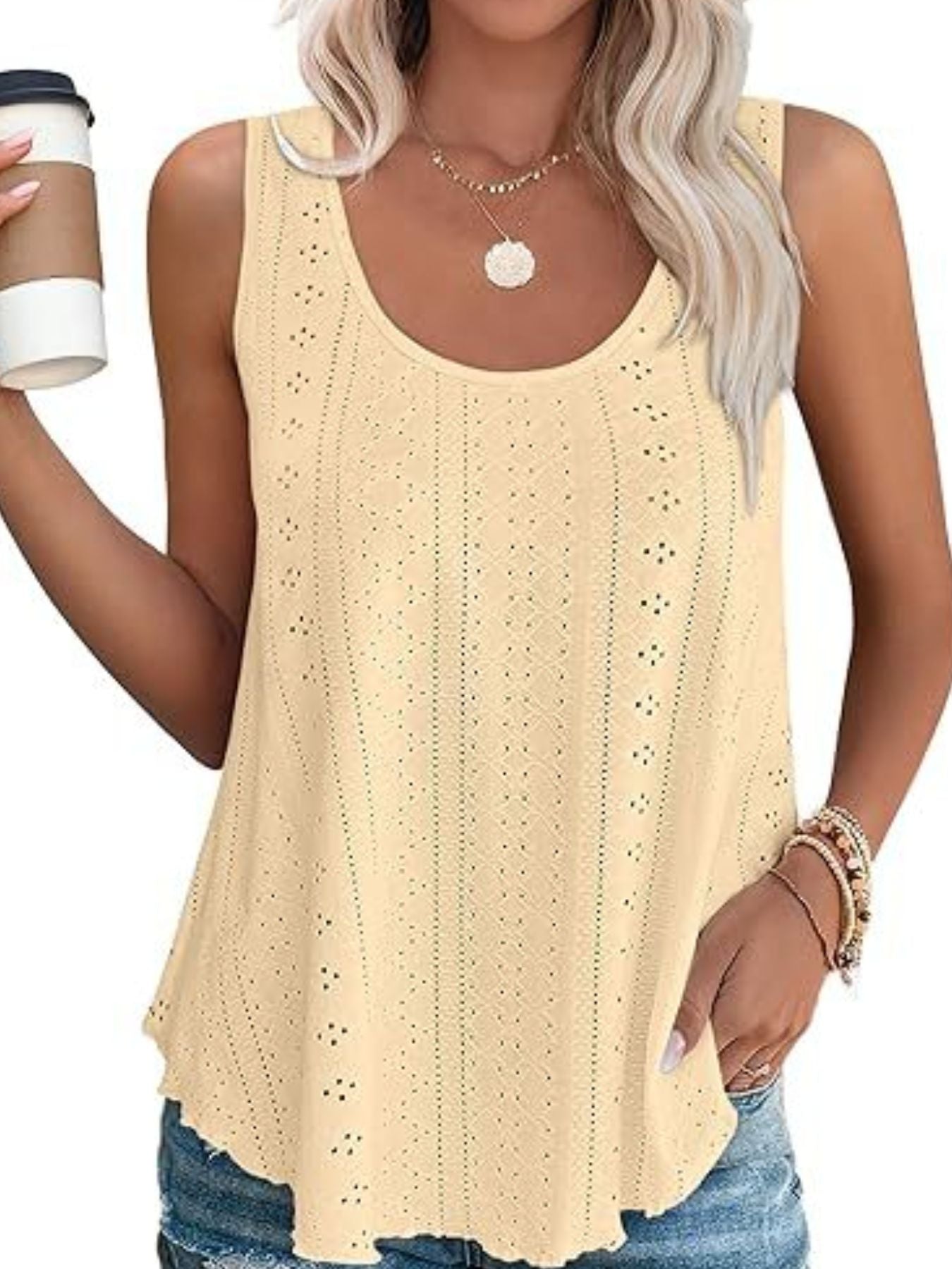 Eyelet Scoop Neck Tank - cas7m