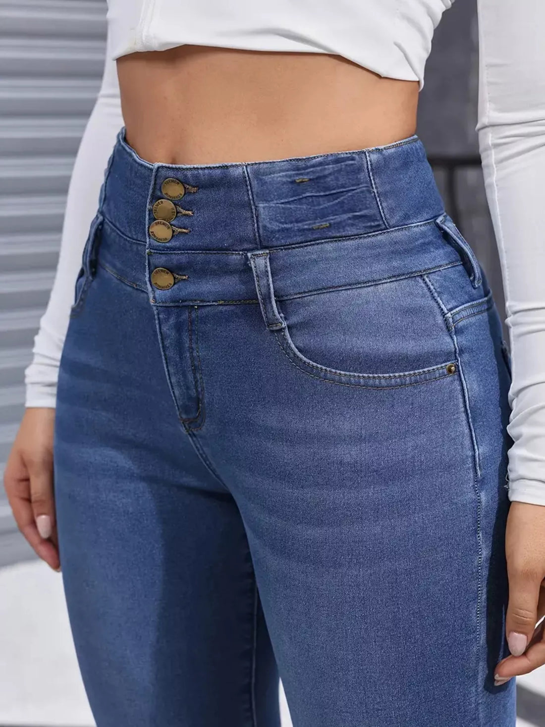 High-Waisted Slim Fit Fleece-Lined Jeans - cas7m