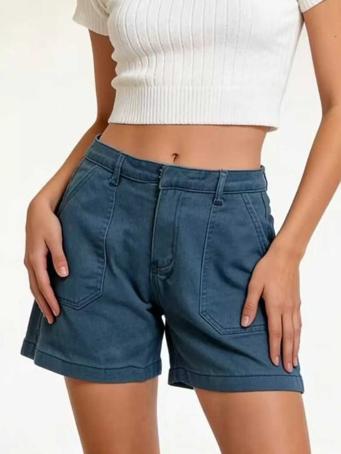 Pocketed Denim Shorts - cas7m