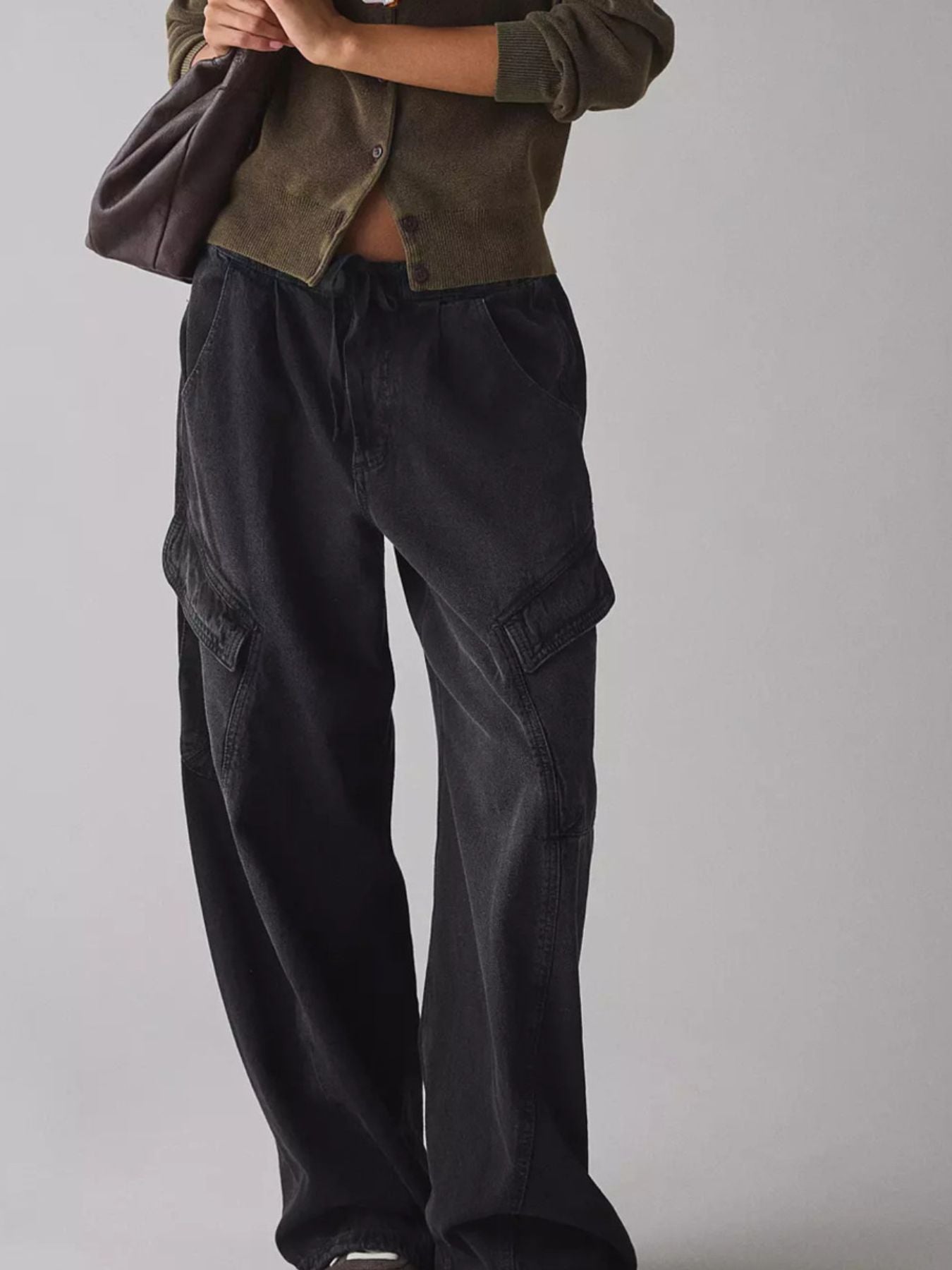 Drawstring Waist Cargo Jeans - cas7m