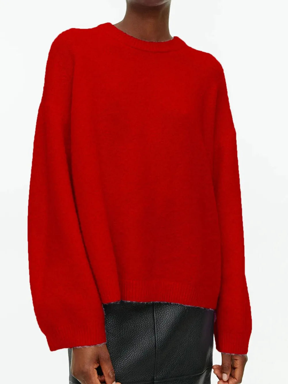 Round Neck Drop Shoulder Sweater - cas7m