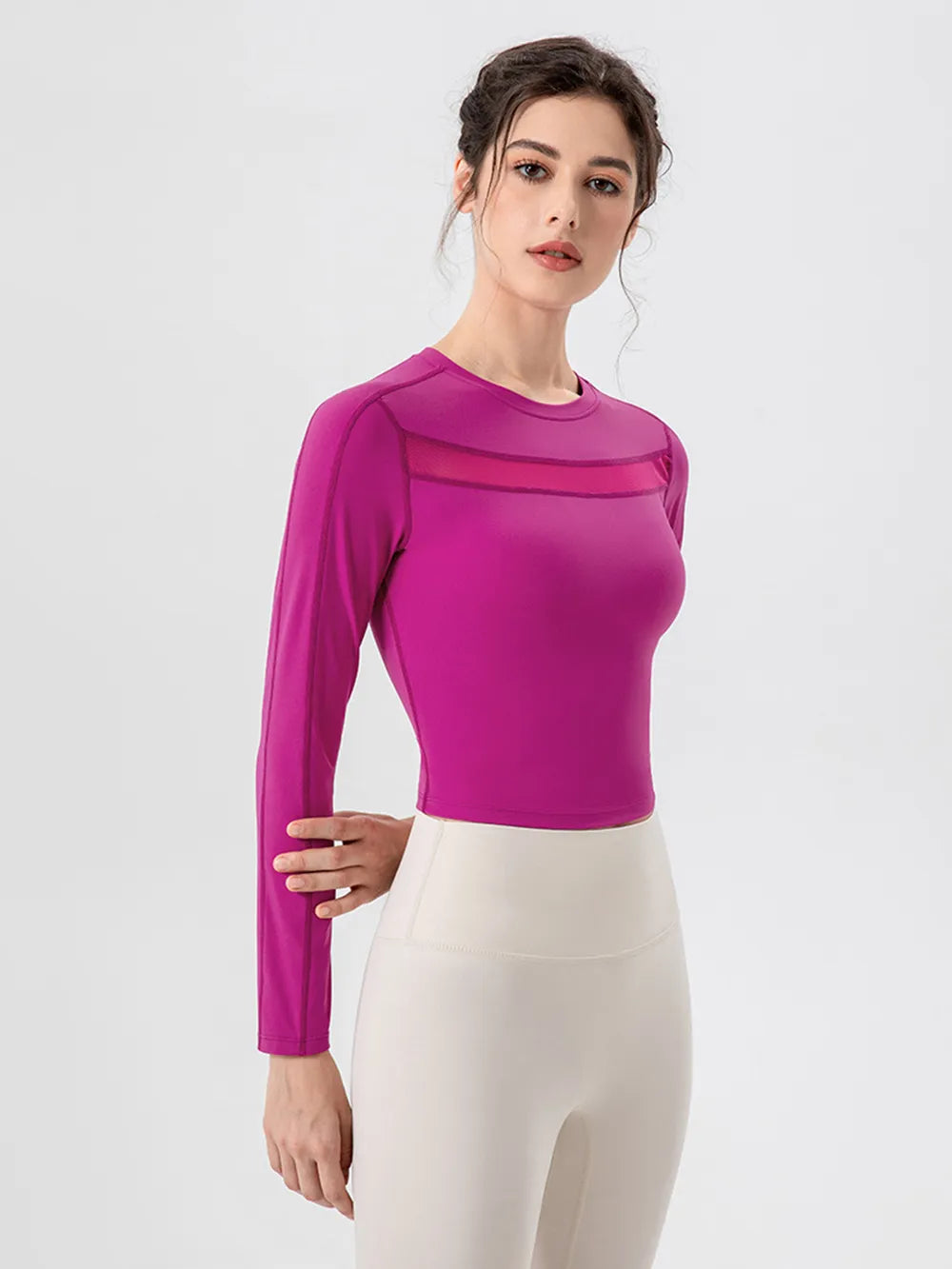 Round Neck Long Sleeve Active T-Shirt - cas7m