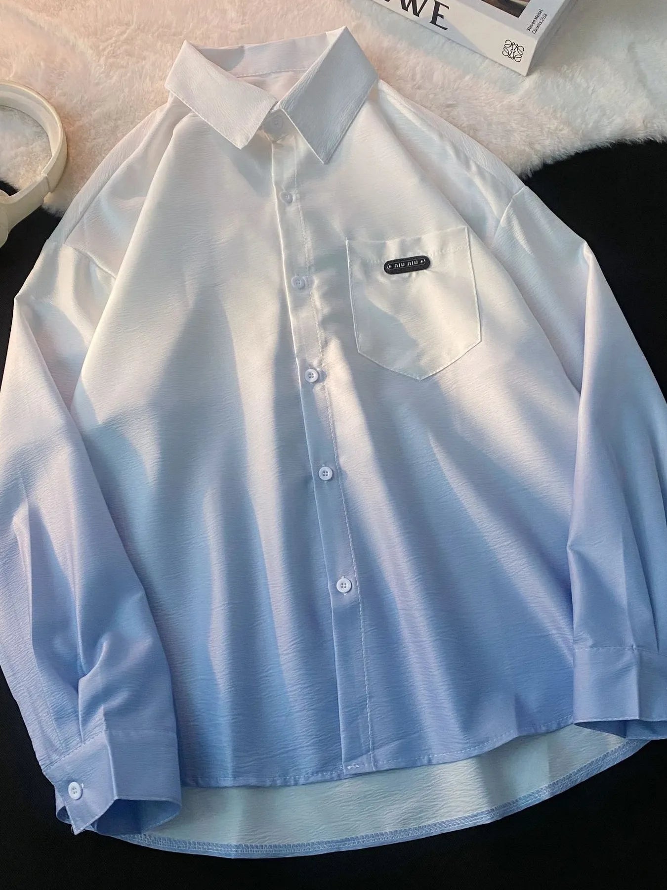 Men's Plus Size Gradient Long Sleeve Button-Up Shirt - cas7m