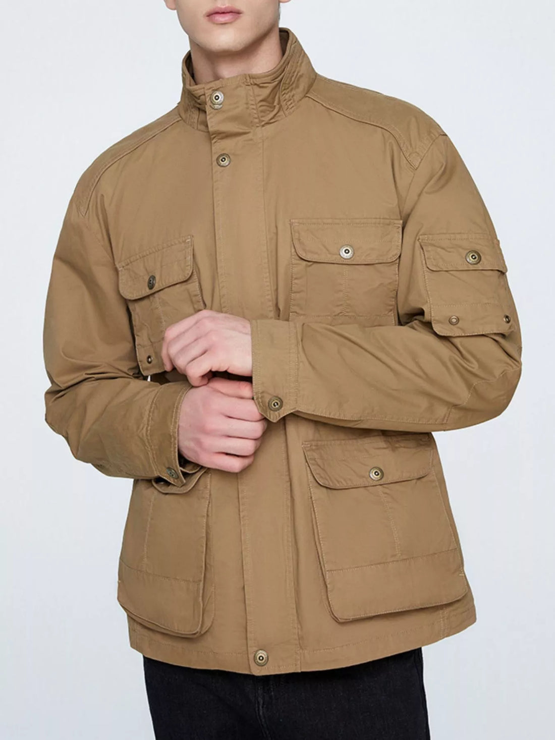 Men's Plus Size Multi-Pocket Zip Up Jacket - cas7m