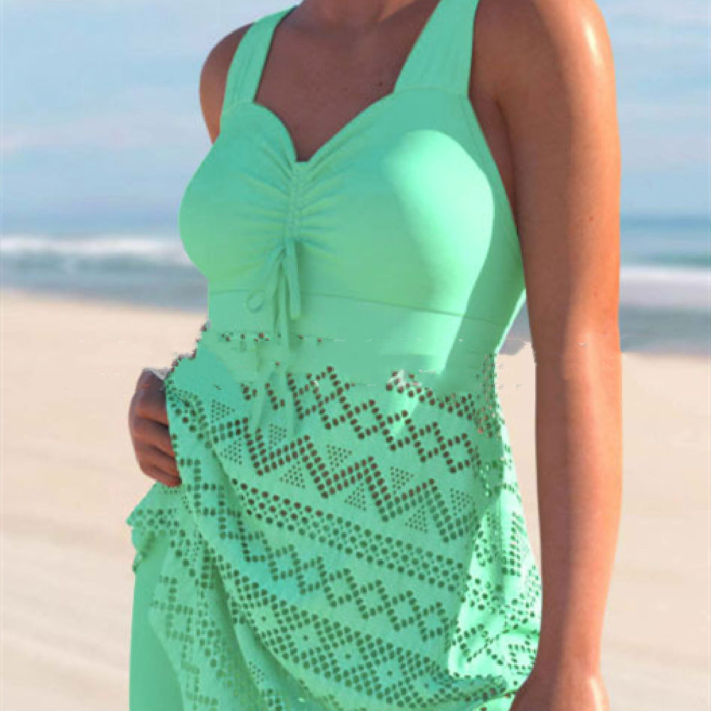 Korean Version Of Solid Color Lace One-piece Swimsuit - cas7m