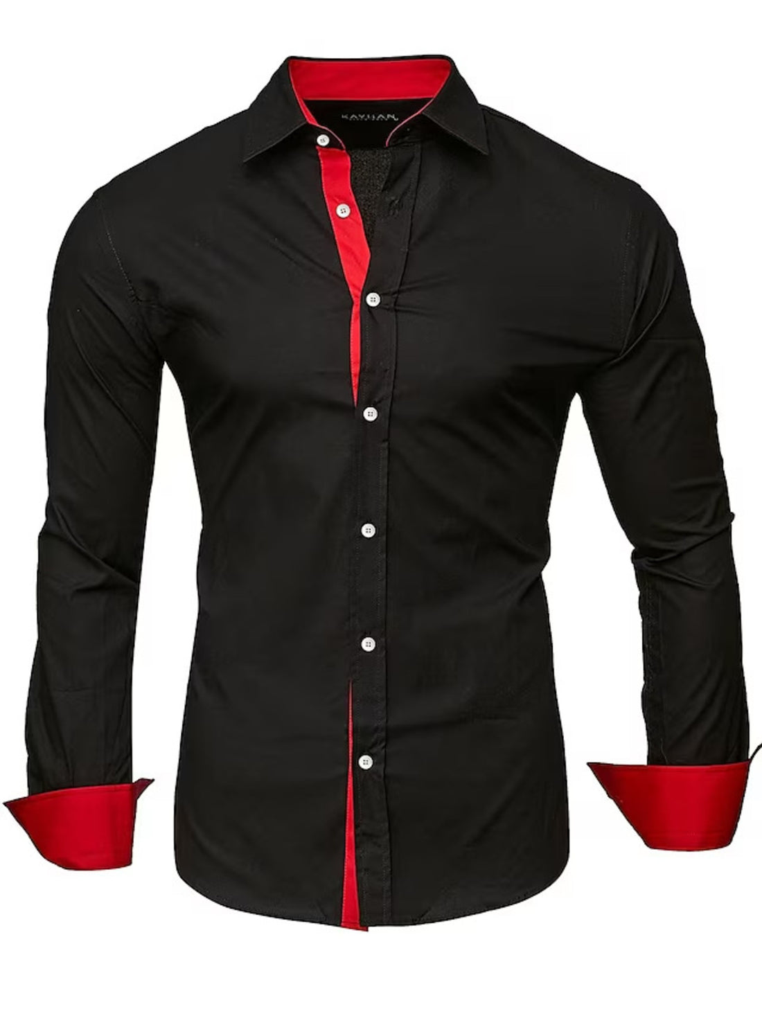 Men's Slim Fit Contrast Trim Long Sleeve Shirt - cas7m