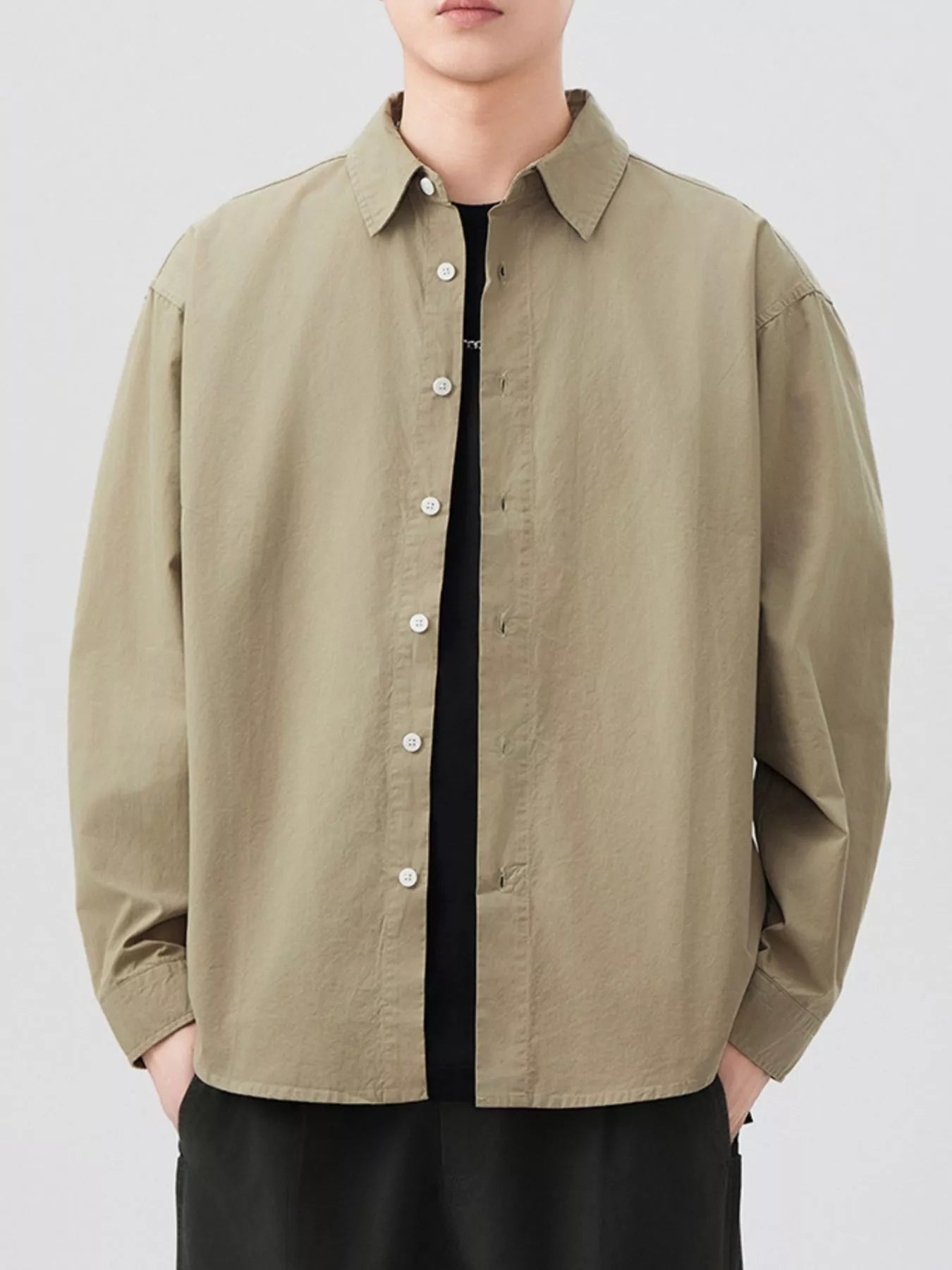Men's Plus Size Button Up Long Sleeve Shirt - cas7m