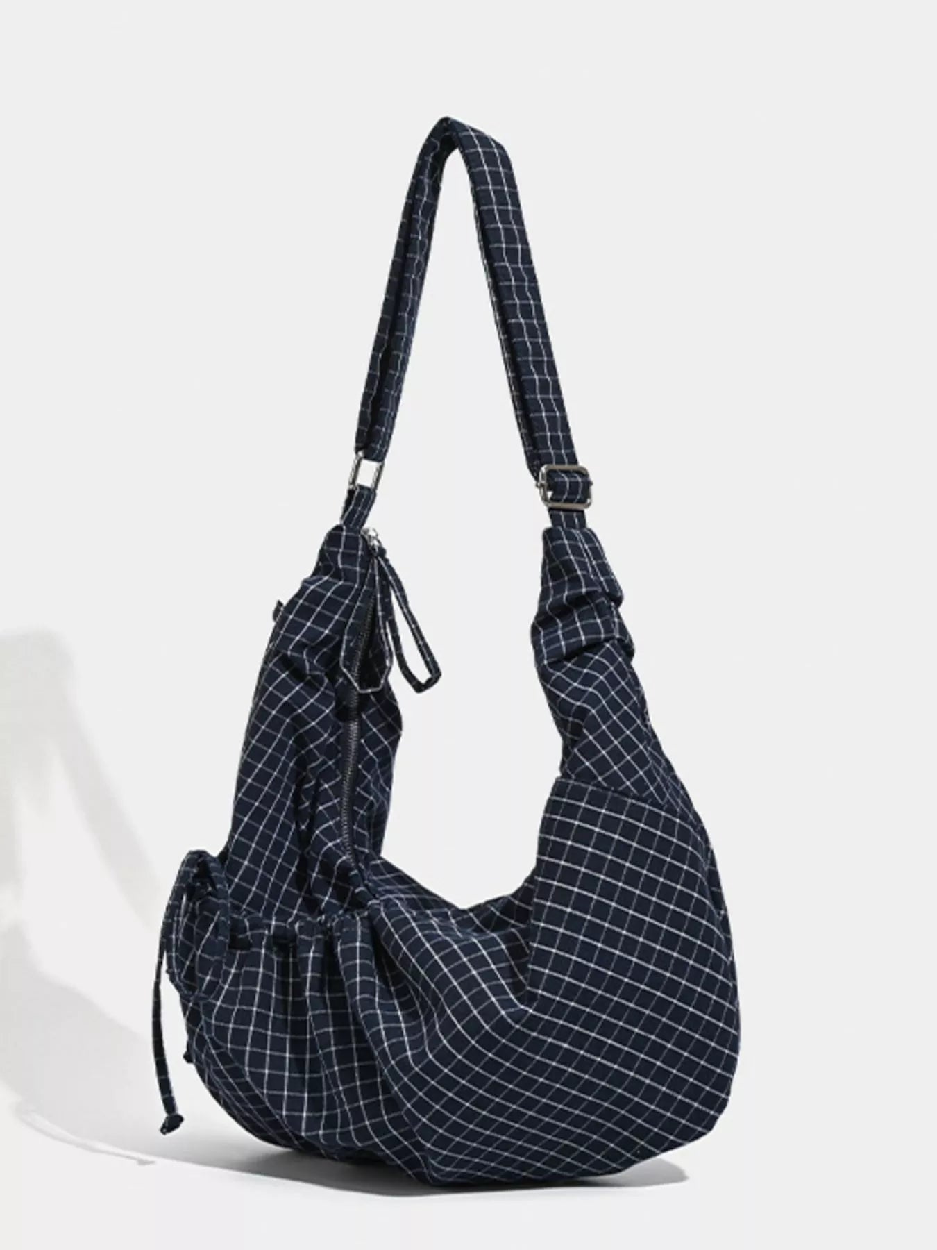 Plaid Pattern Ruched Shoulder Bag - cas7m