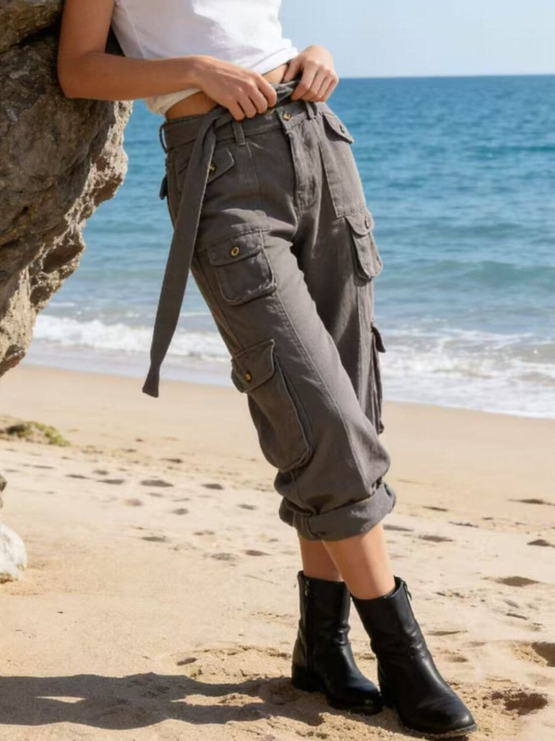 Wide Leg Cargo Jeans - cas7m