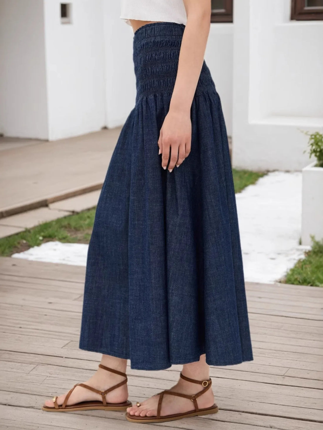 Elastic Waist Midi Skirt - cas7m