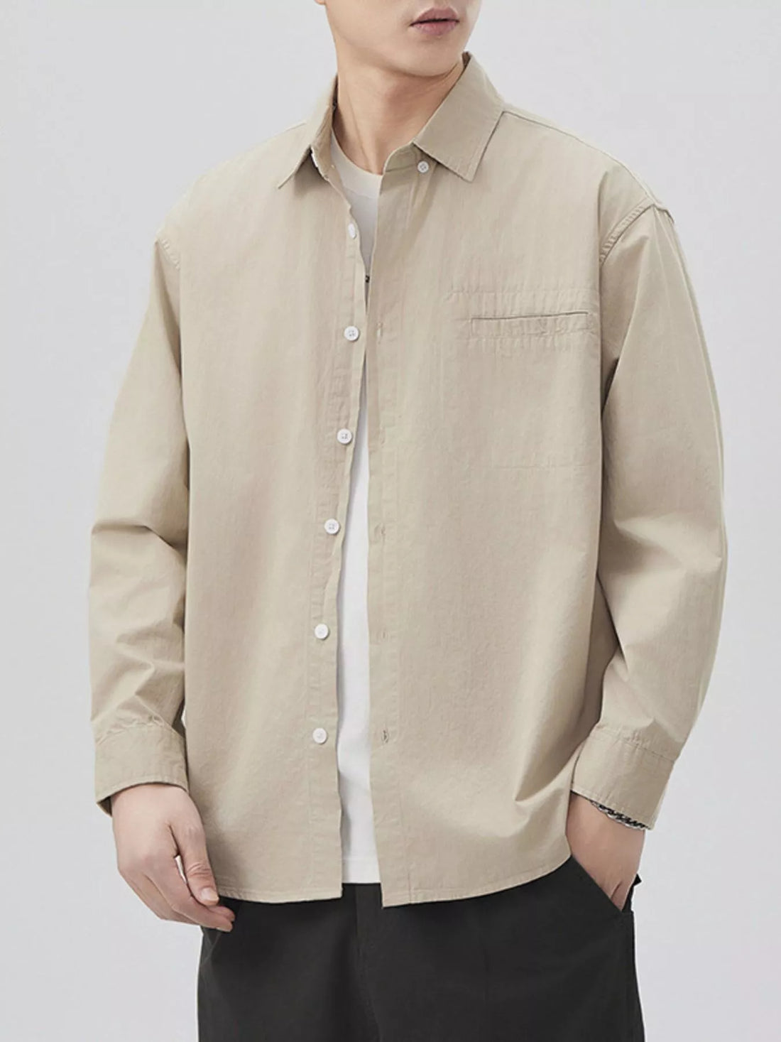 Men's Plus Size Button Up Long Sleeve Shirt - cas7m