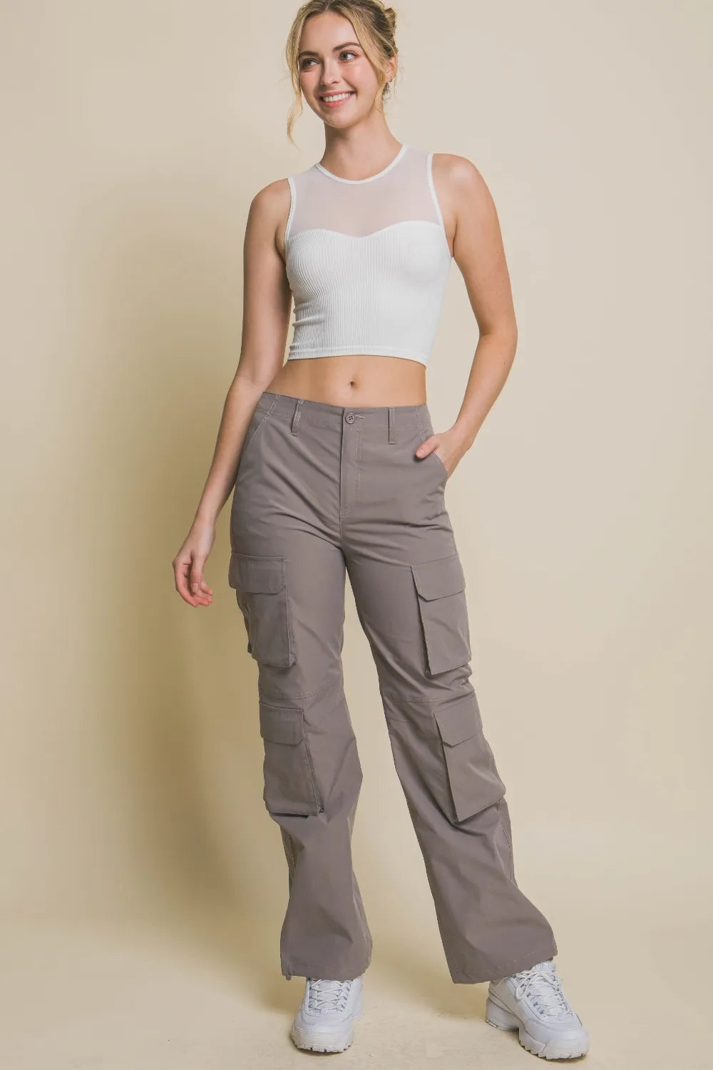 Love Tree Round Neck Ribbed Cropped Mesh Tank - cas7m