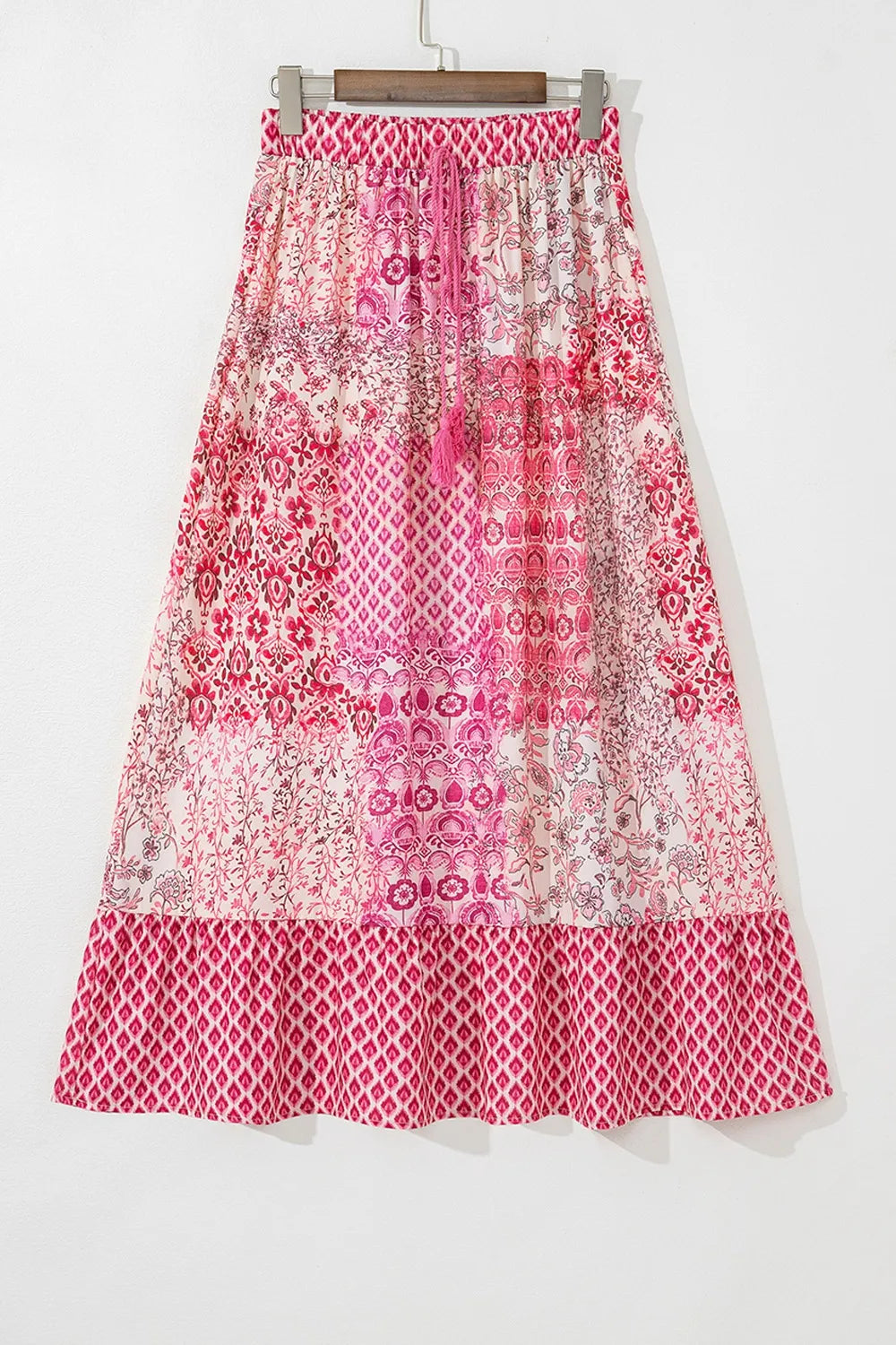 Printed Tassel Drawstring High Waist Maxi Skirt - cas7m