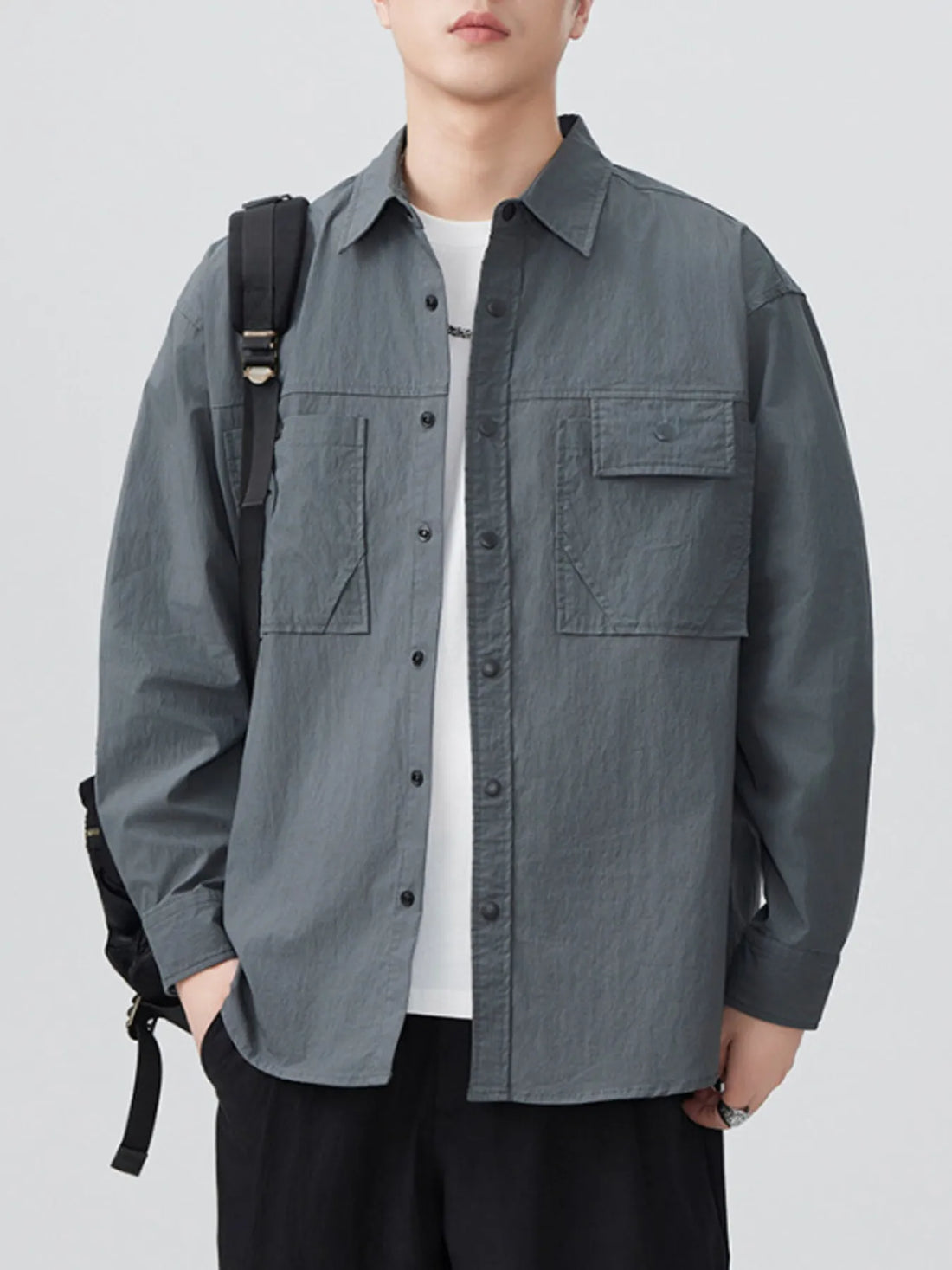 Men's Plus Size Button Up Long Sleeve Shirt - cas7m
