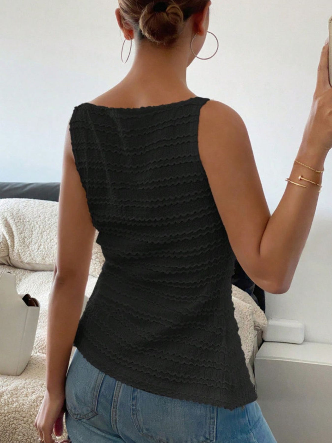 Textured Button-Front Tank - cas7m
