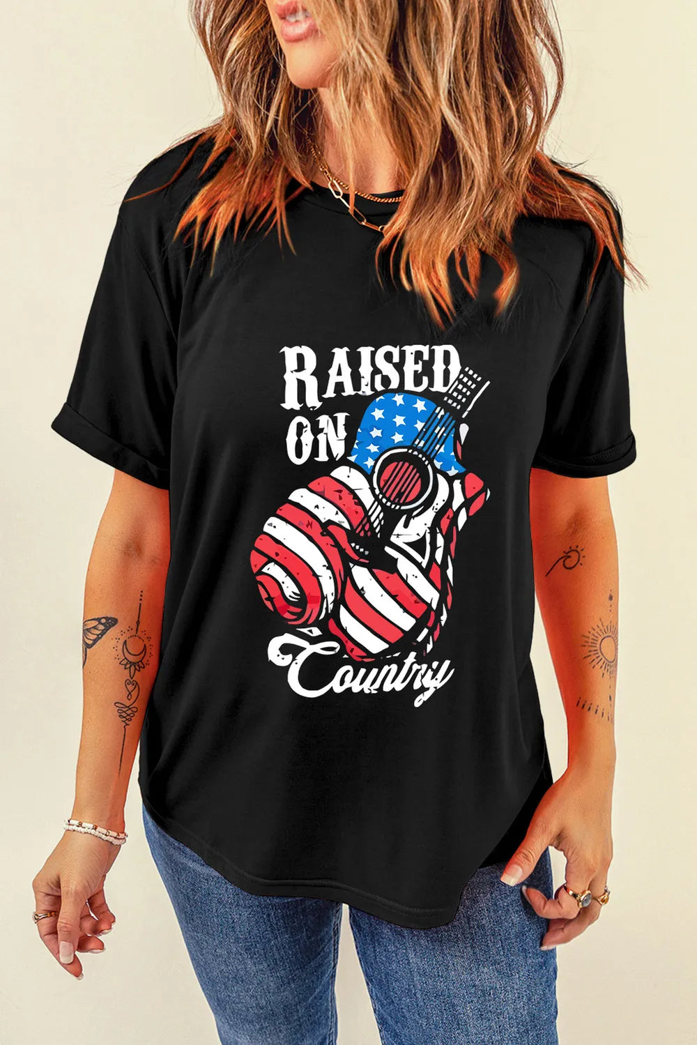 RAISED ON COUNTRY Round Neck T-Shirt - cas7m