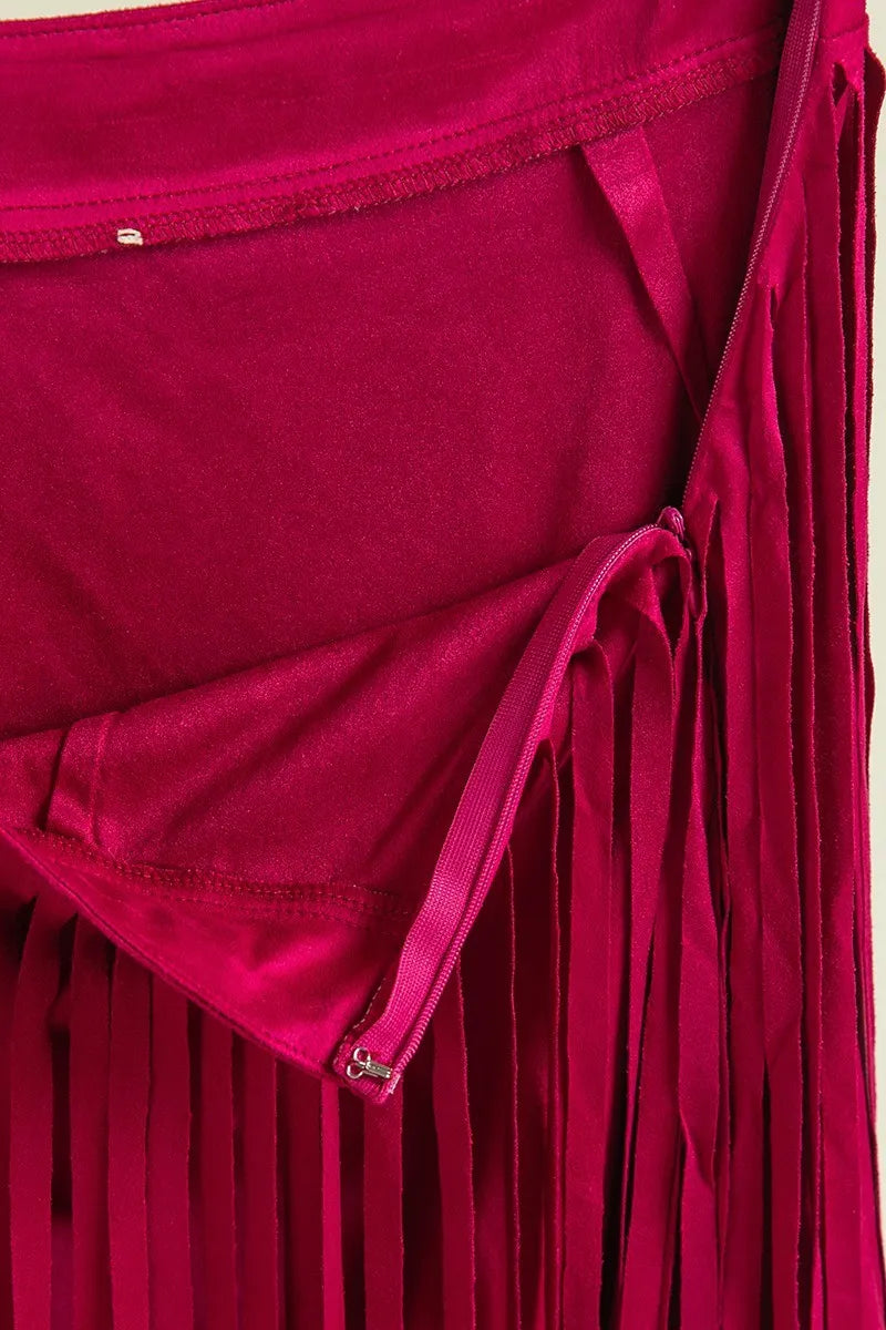 BiBi Fringe Detailed Suede Skirt - cas7m