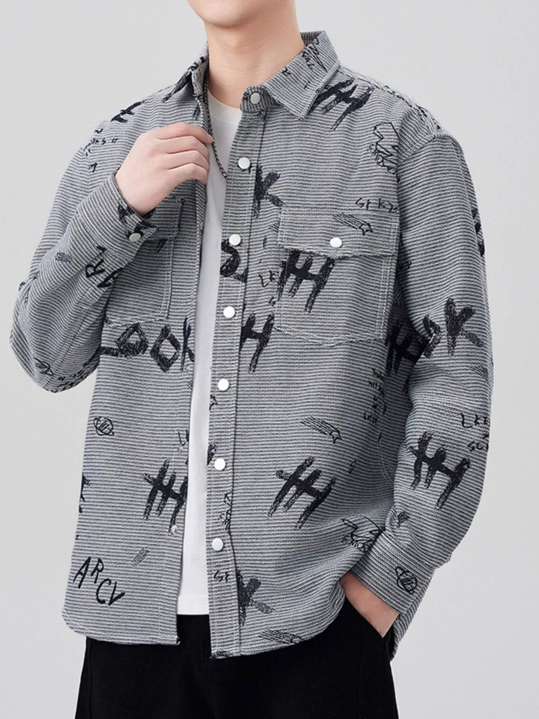 Men's Plus Size Button Up Long Sleeve Shirt - cas7m