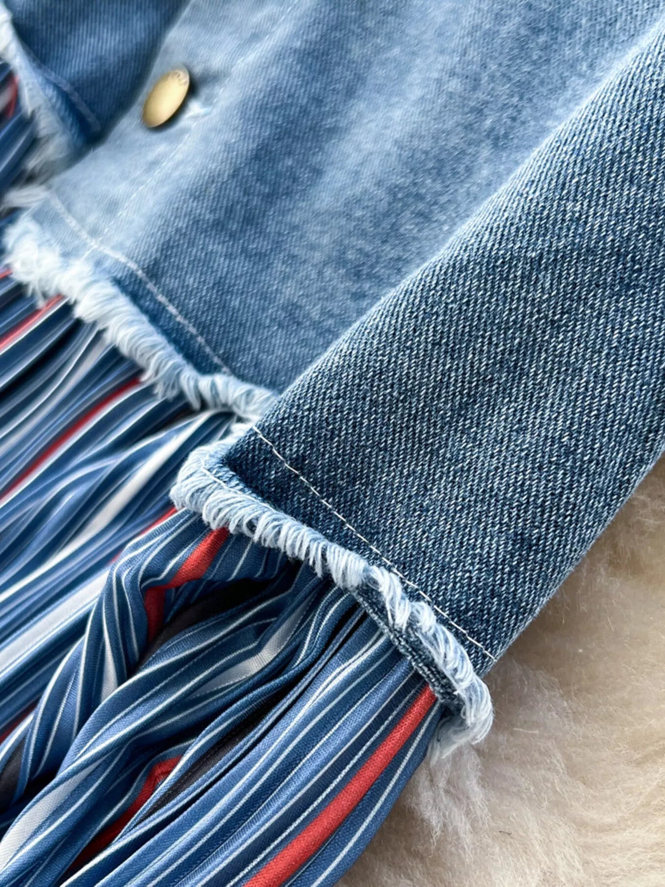 Full Size Striped Patchwork Denim Skirt Plus Size - cas7m