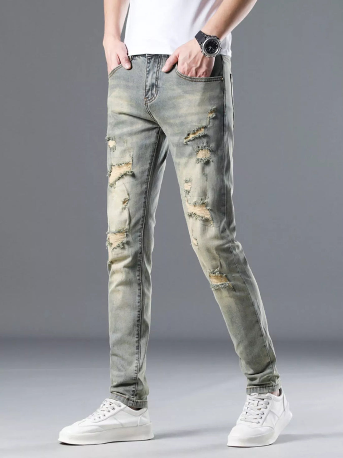 Men's Distressed Slim Fit Jeans - cas7m