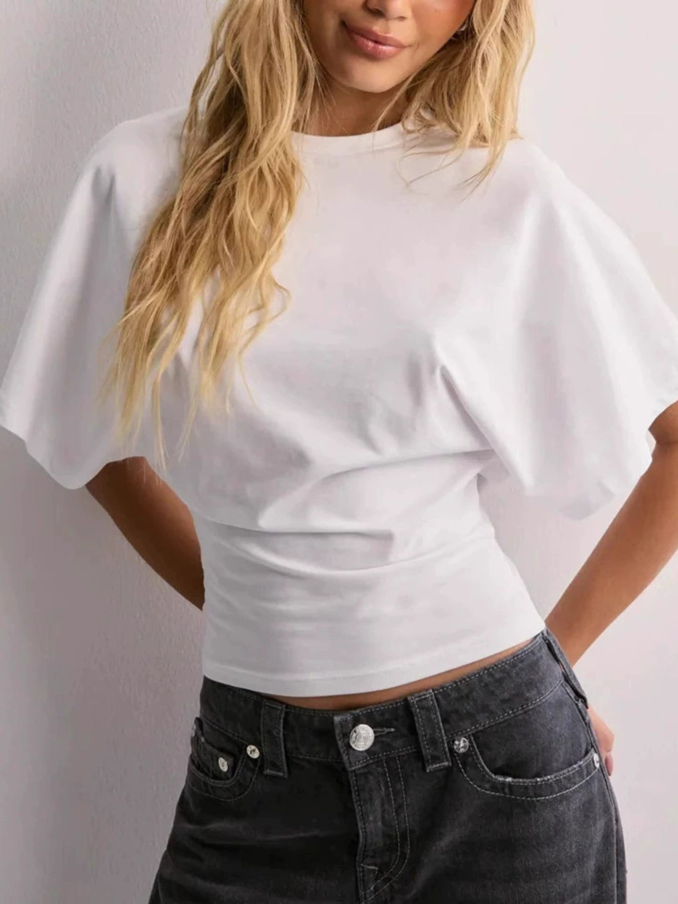 Batwing Sleeve Fitted Waist T-Shirt - cas7m