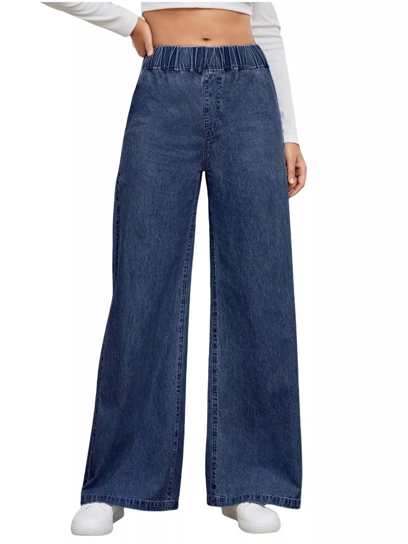 Elastic Waist Wide Leg Jeans - cas7m