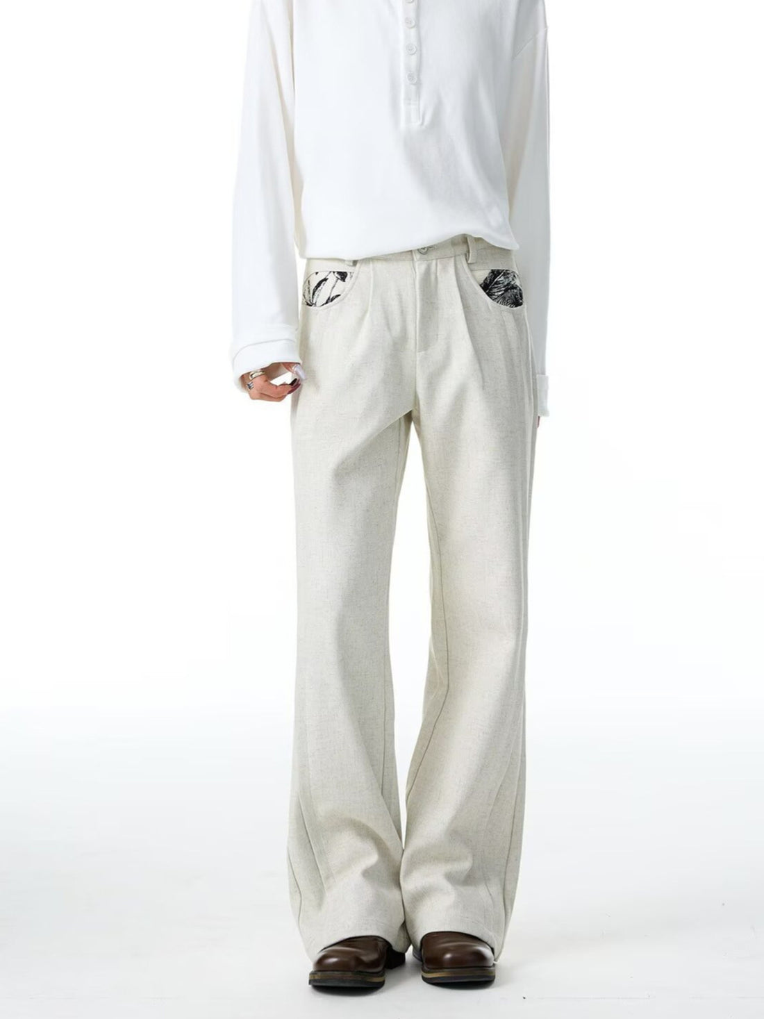 Men's Plus Size Wide Leg Pants with Patterned Pockets - cas7m