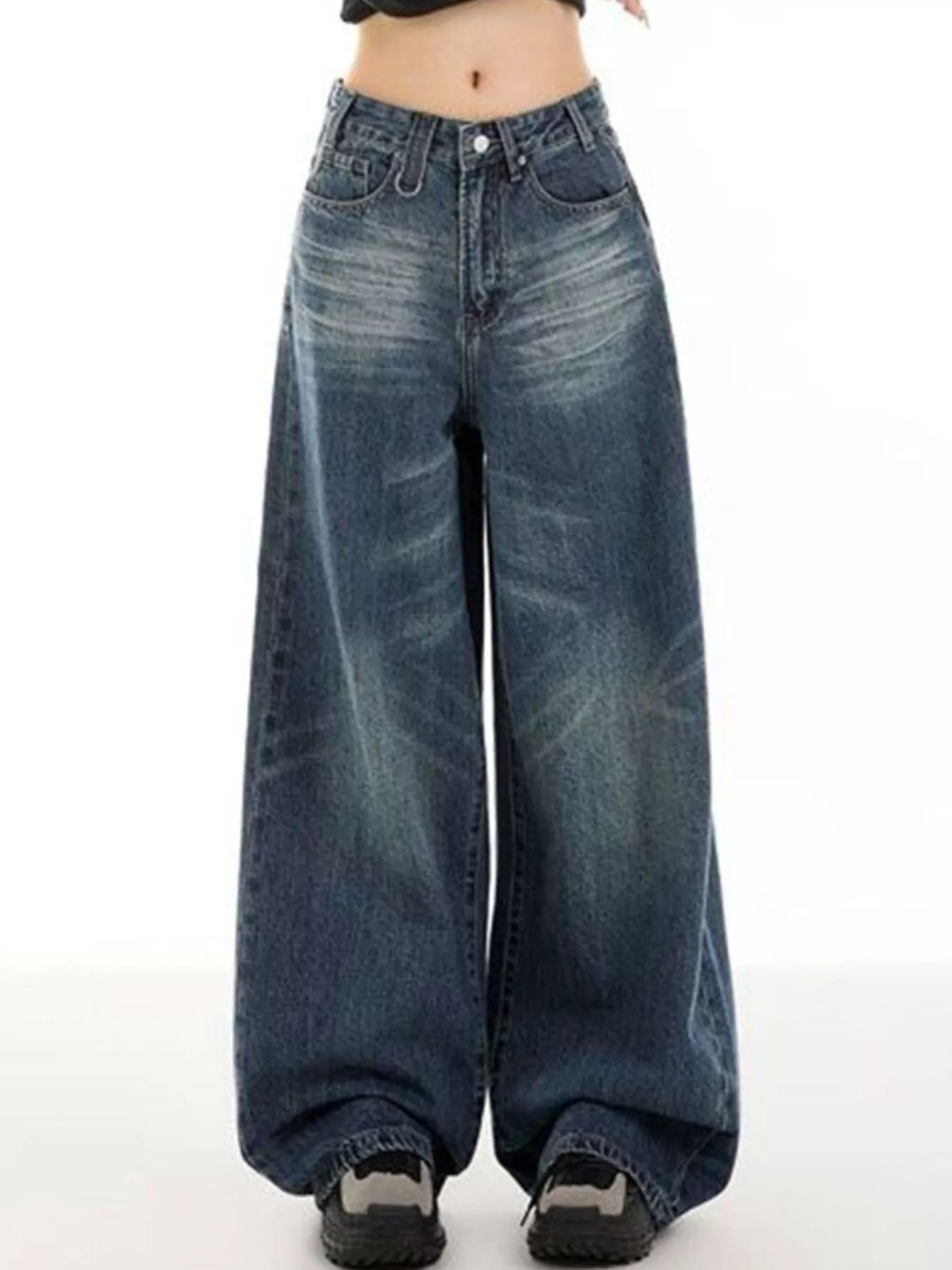 Vintage Wash Wide Leg Jeans - cas7m
