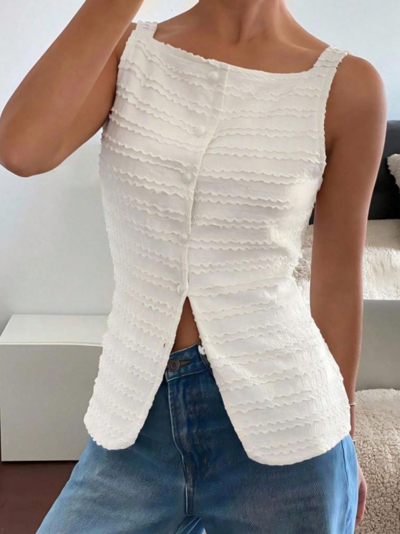 Textured Button-Front Tank - cas7m