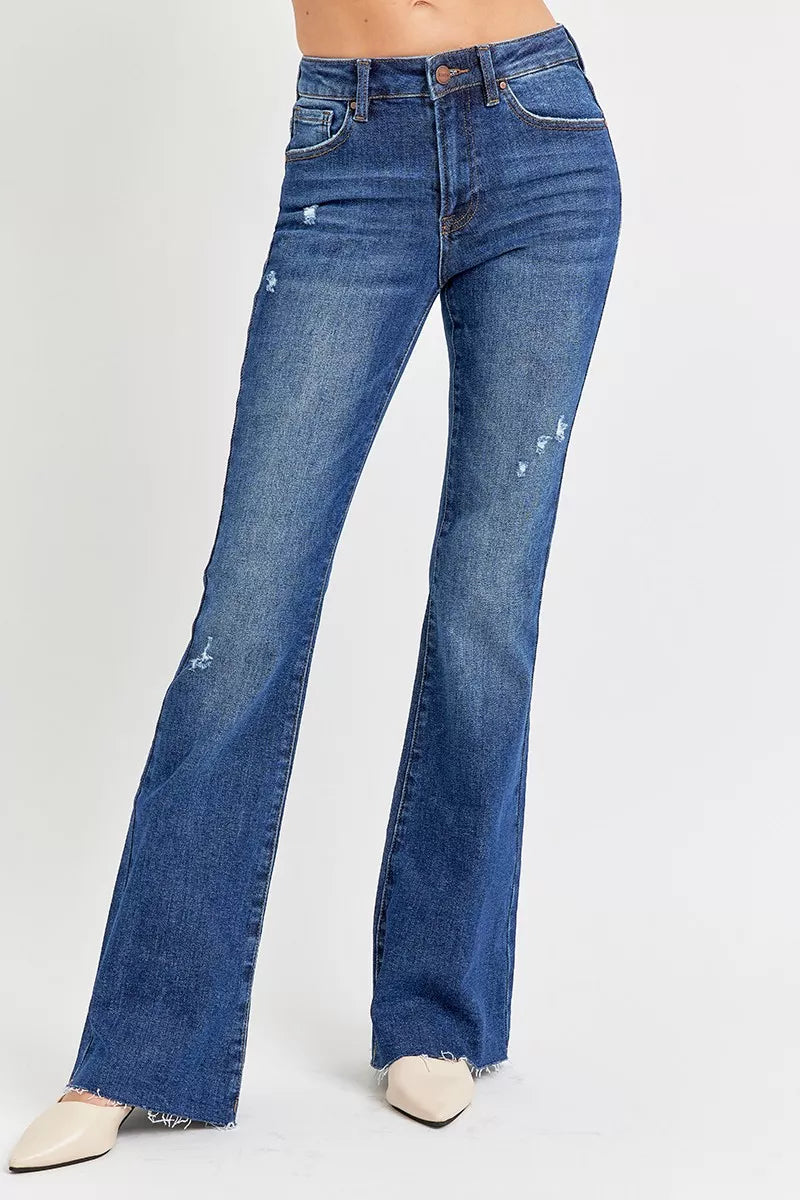 RISEN Full Size Distressed Mid Rise Flare Jeans Plus Size - cas7m