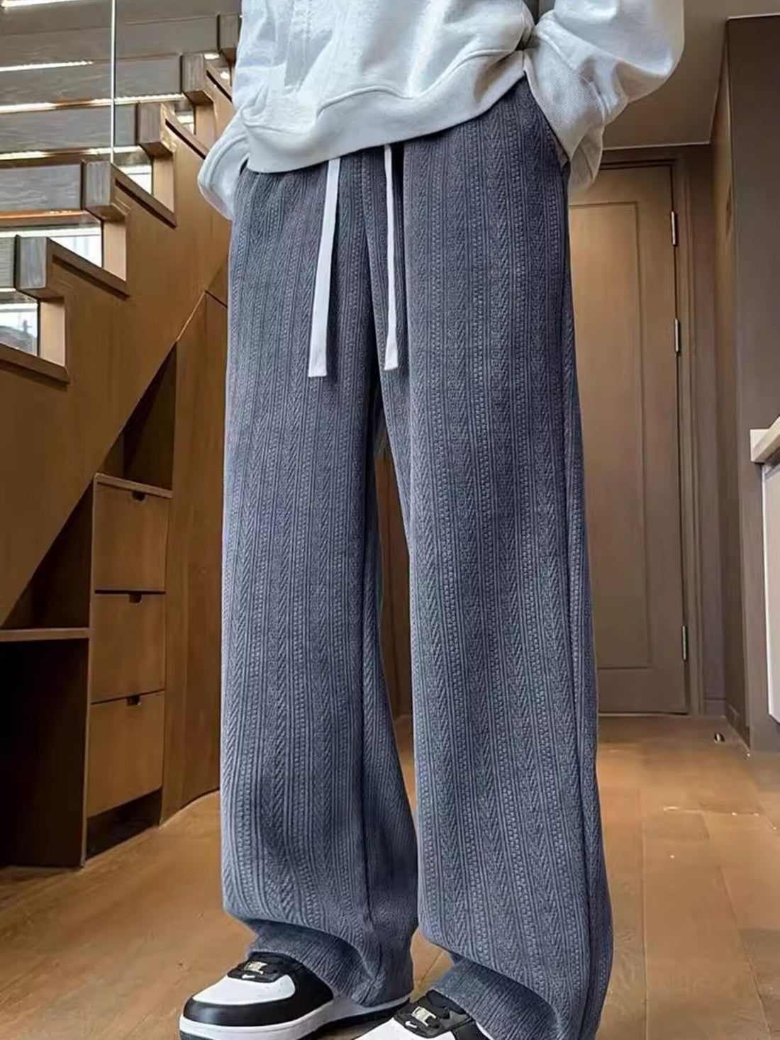 Men's Plus Size Texture Wide Leg Pants - cas7m
