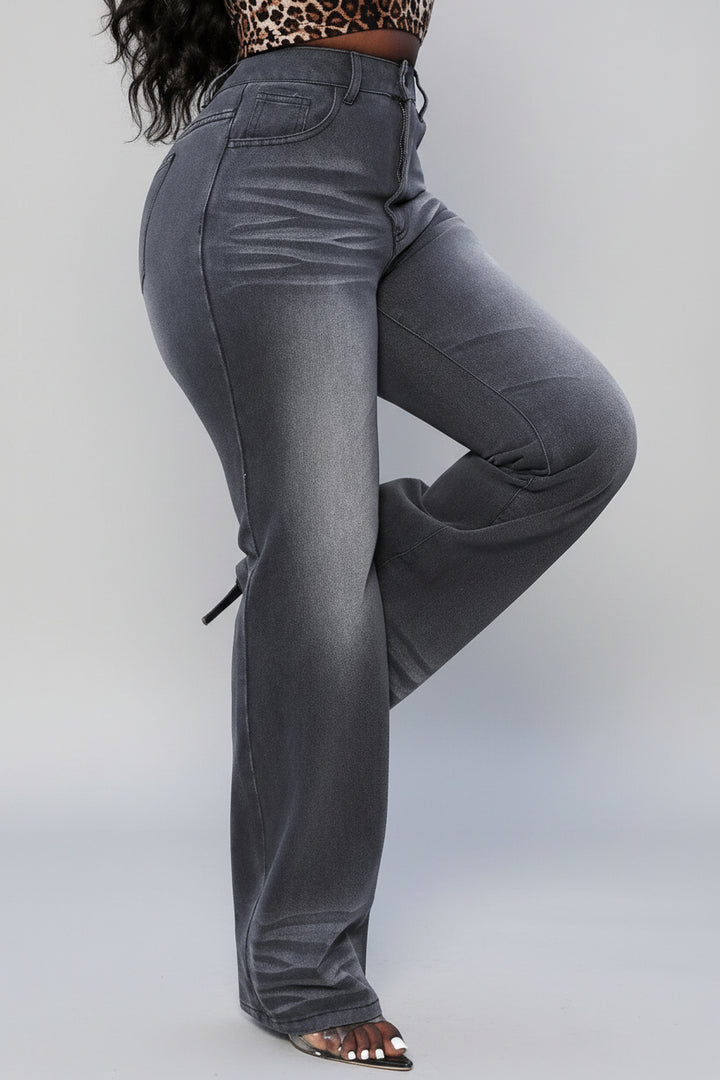 High Waist Straight Leg Jeans - cas7m