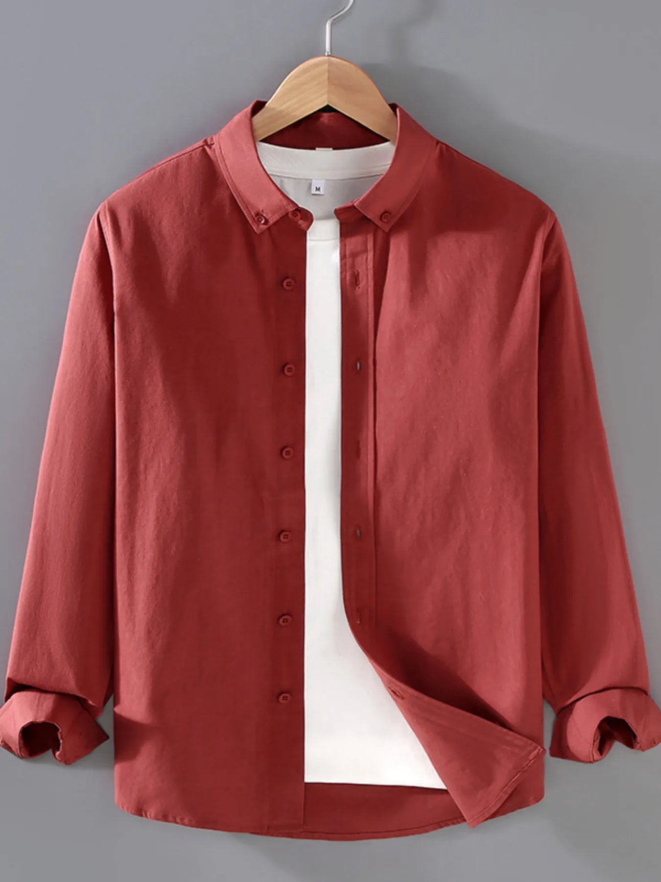 Men's Plus Size Button Up Long Sleeve Shirt - cas7m