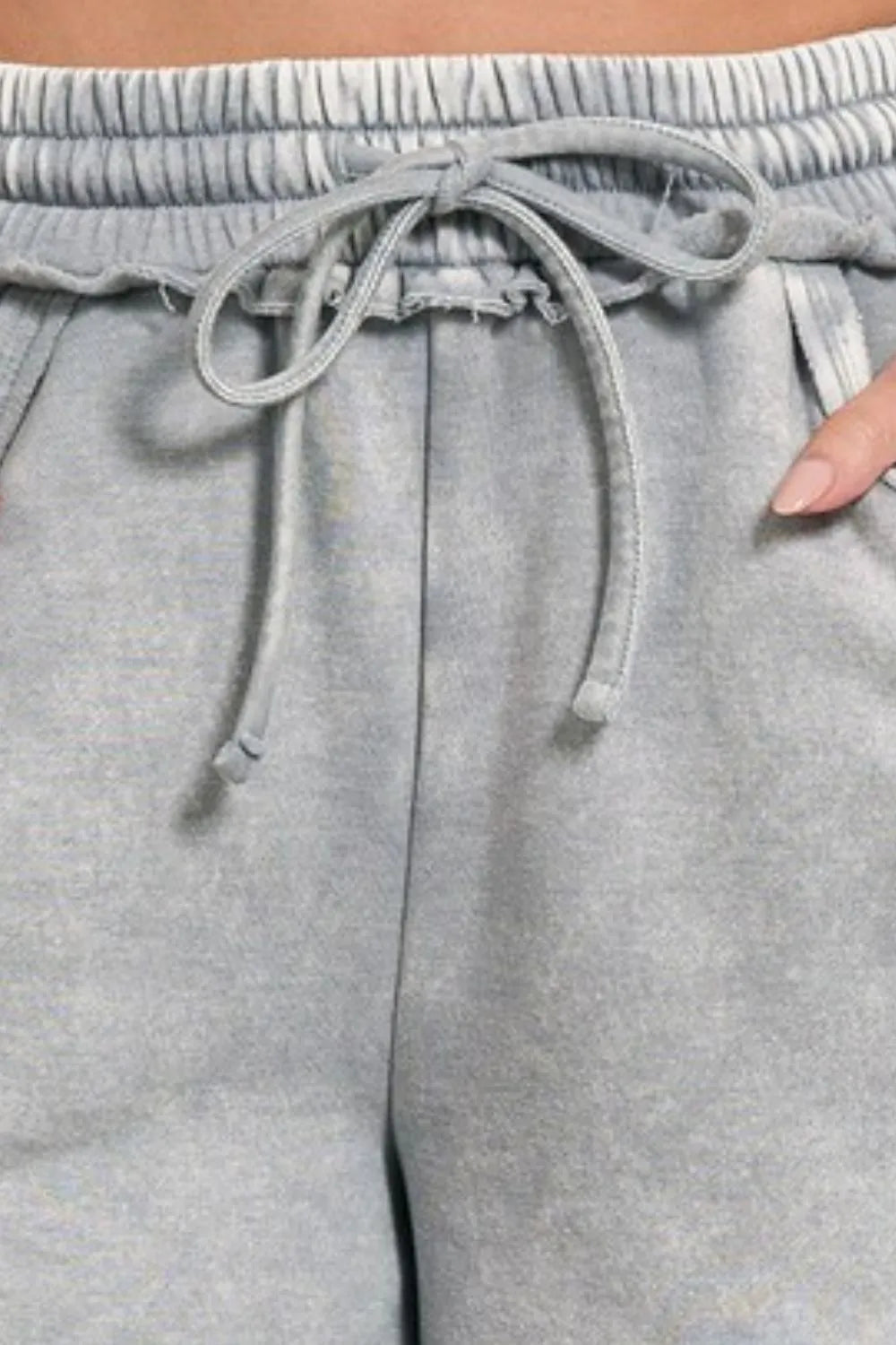 Zenana Acid Wash Fleece Drawstring Shorts With Pockets - cas7m