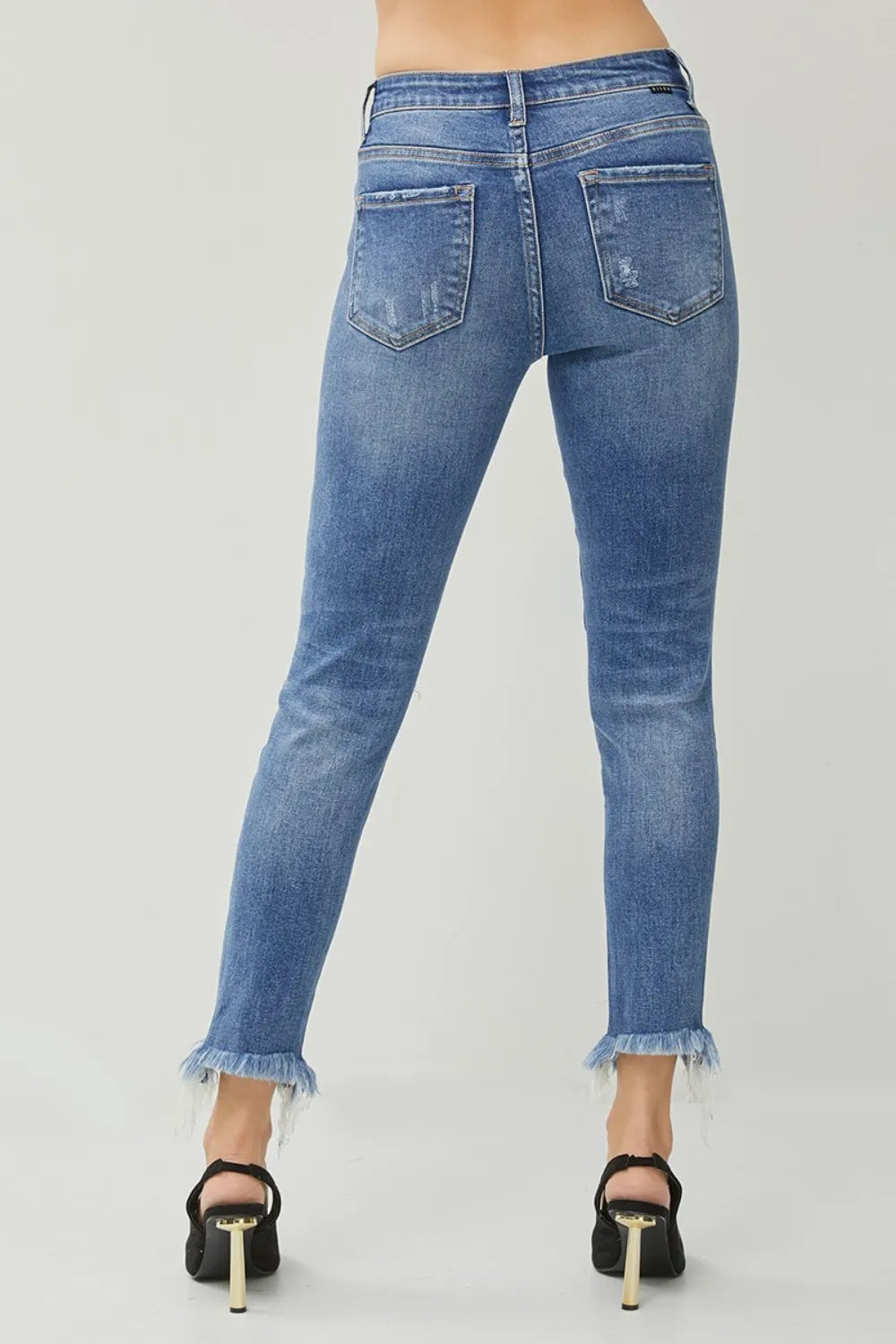 RISEN Distressed Frayed Hem Slim Jeans - cas7m