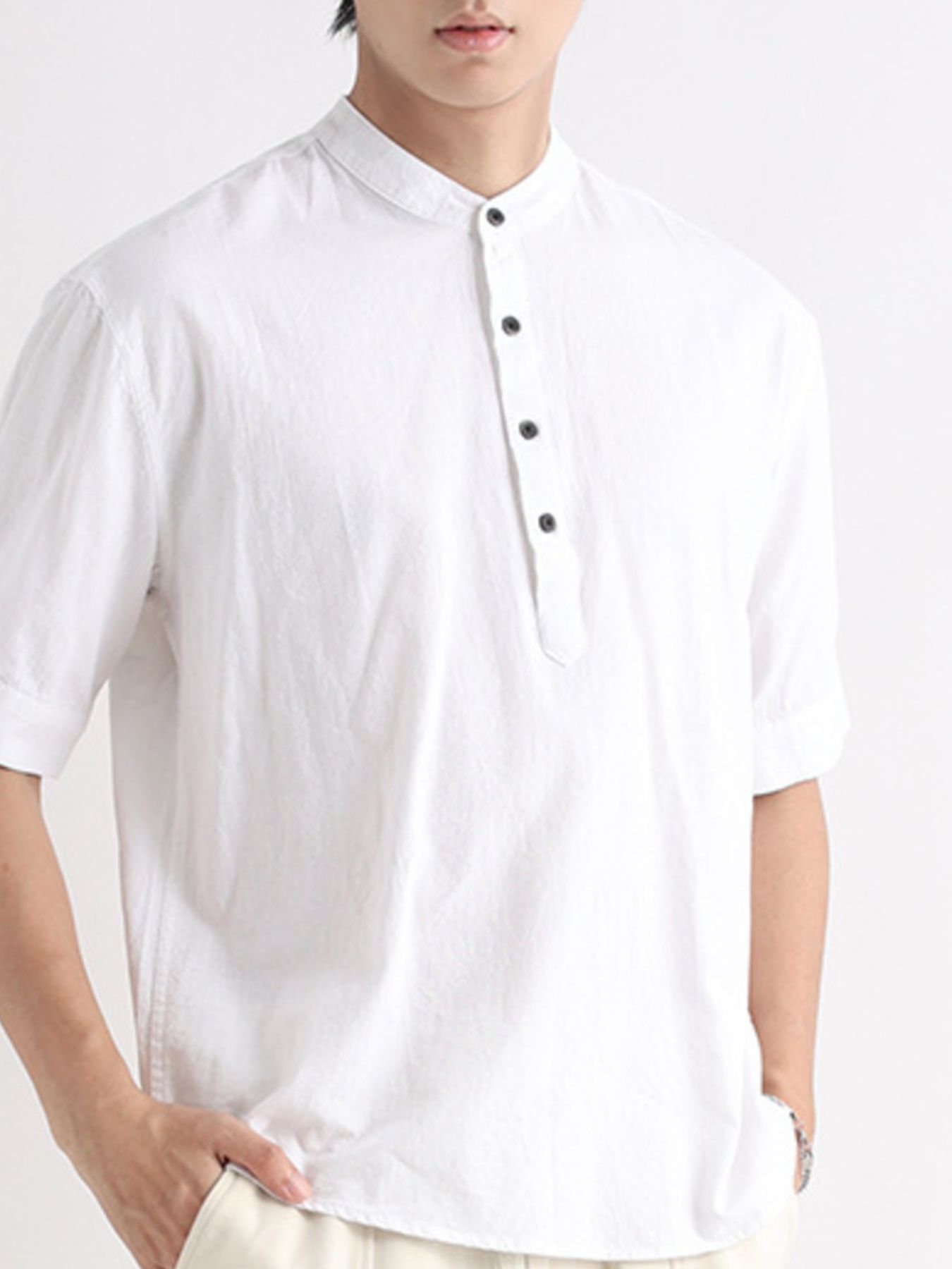 Men's Plus Size Button Detail Short Sleeve Blouse - cas7m
