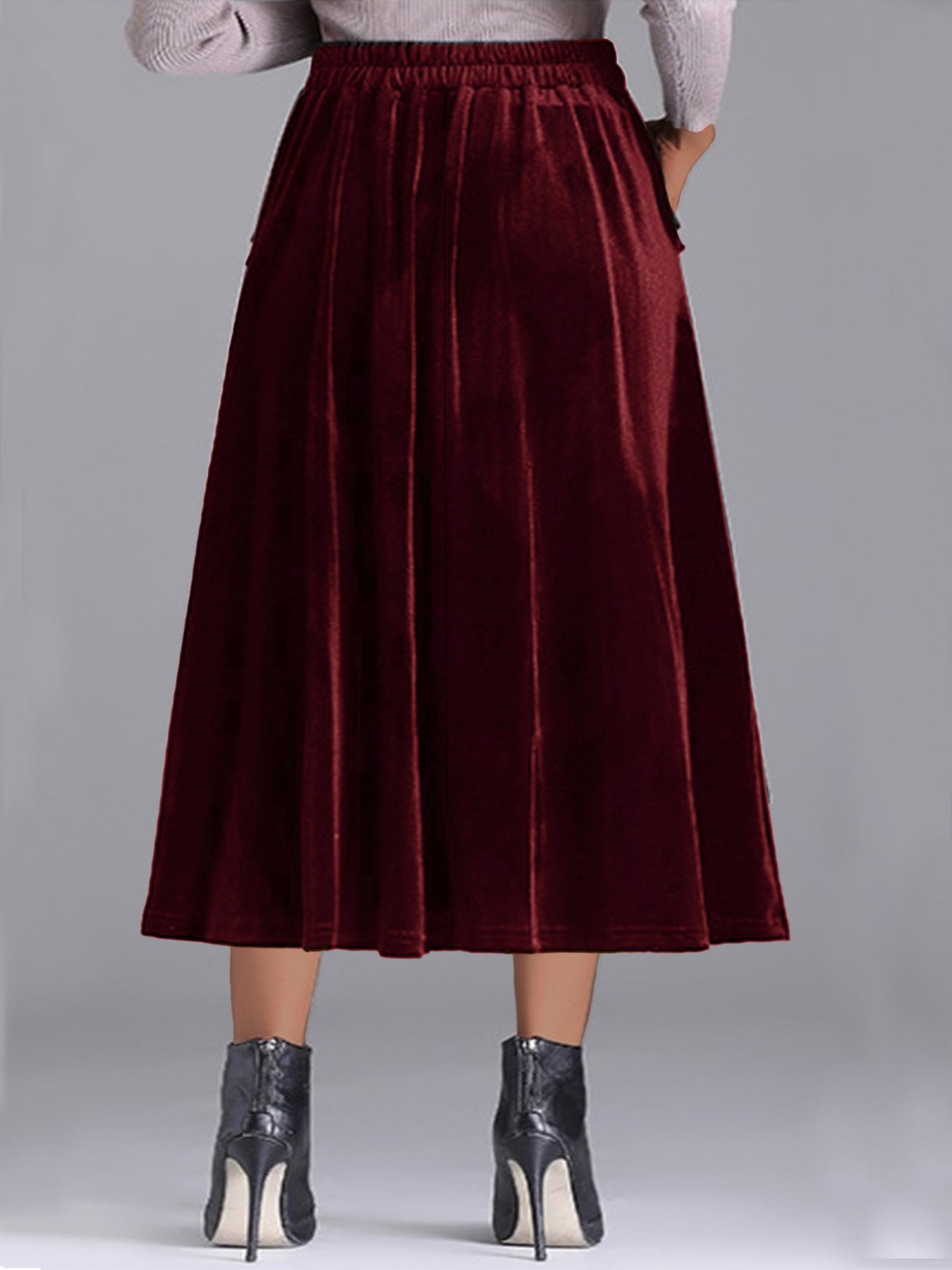 Plus Size Elegant Velvet A-Line Midi Skirt - cas7m